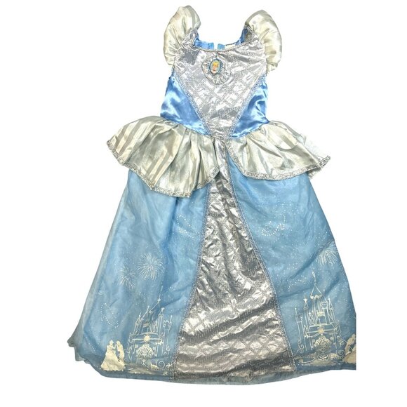 Cinderella Halloween Costume Dress With Glitter Castle Design For Girls - Picture 2 of 12
